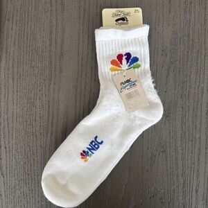 Vintage NOS NBC Sports Socks Peacock TV Station White Adult Unisex Size 10-13